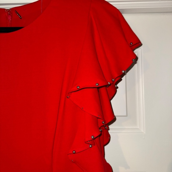 NWT - T Tahari Red Flutter Sleeve Dress - Picture 2 of 4